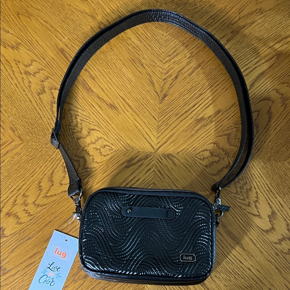 lug Black Quilted-Texture Crossbody Bag